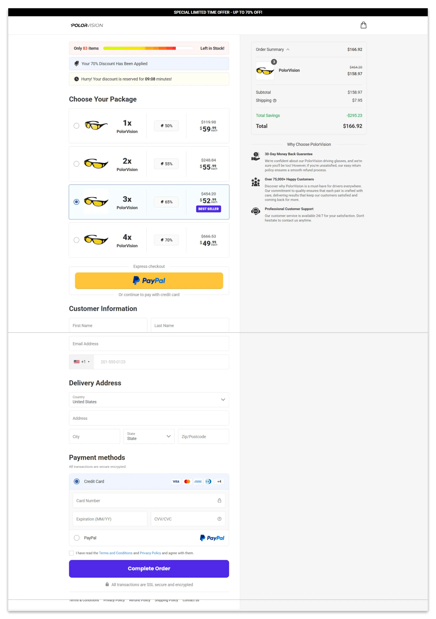 PolorVision Driving Glasses secure checkout page